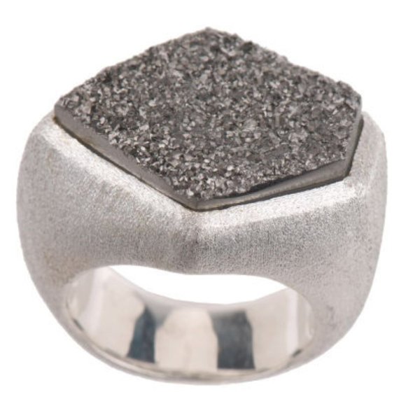 Arte d'Argento Sterling Drusy Quartz Ring 8 QVC - Picture 1 of 9